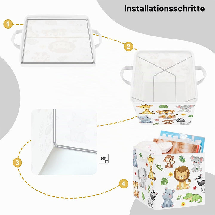 30cm Aufbewahrungsbox 3 Stück Waldtiere Aufbewahrungskorb Kinder Faltbar Löwe Giraffe Elefant Aufbew