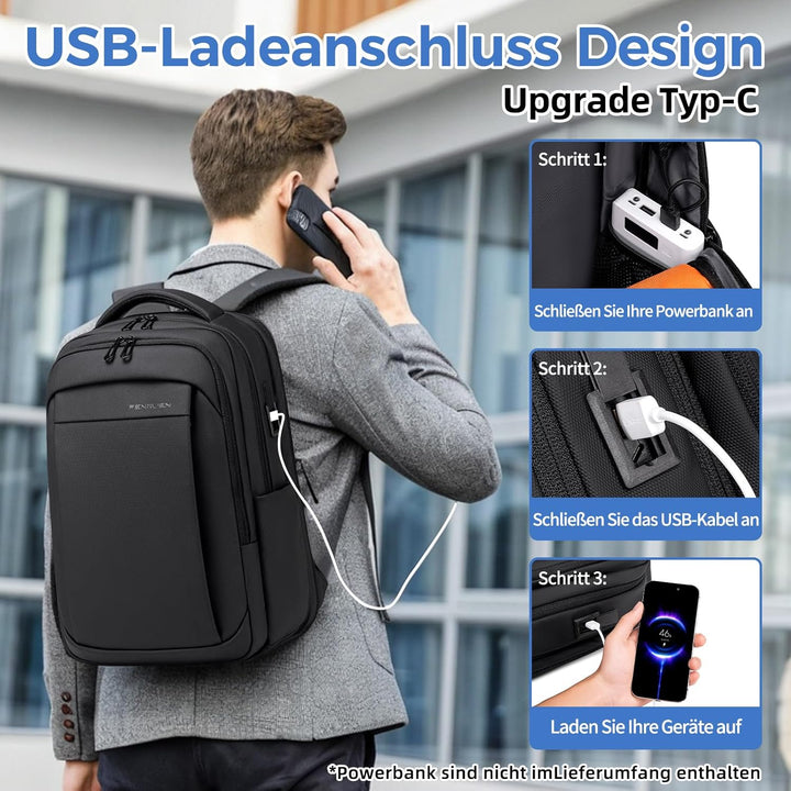 Rucksack Herren –Handgepäck Rucksack 15.6-Zoll Laptop Rucksack Erweiterbar (Wasserdicht & Anti-Diebs