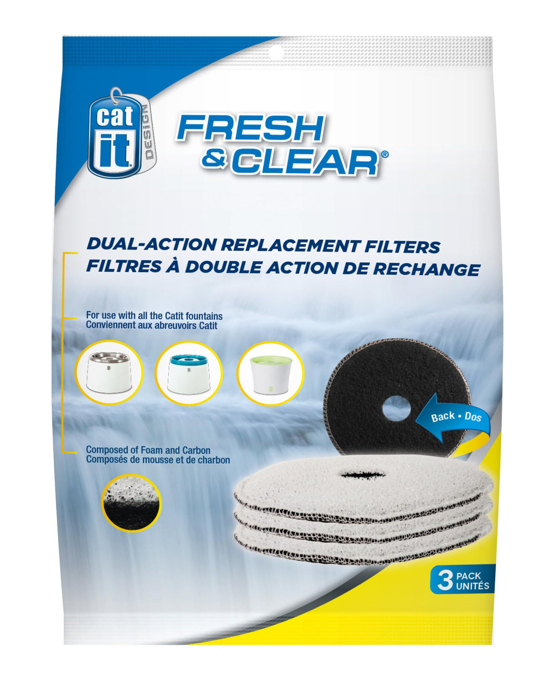 Catit Ersatzreinigungsfilter, Trinkbrunnenfilter, für die 2L Catit Trinkbrunnen, 3er Pack 3 Stück (1