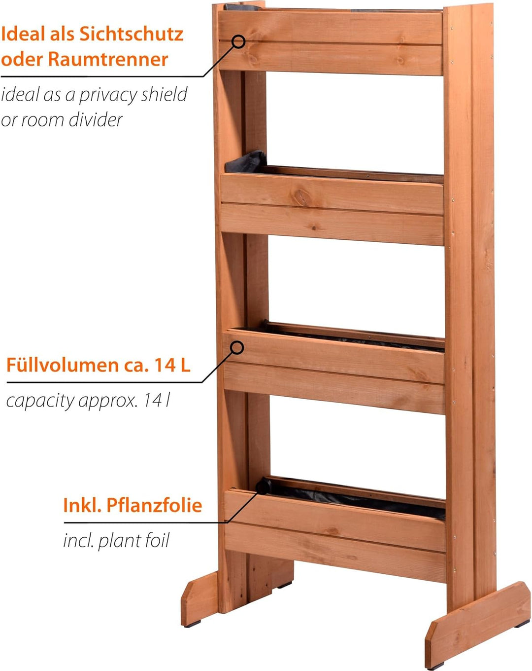 dobar 58373FSCe - Vertikales Blumenbeet aus Kiefernholz, Vertikales Hochbeet mit 4 Pflanzkästen, Gar