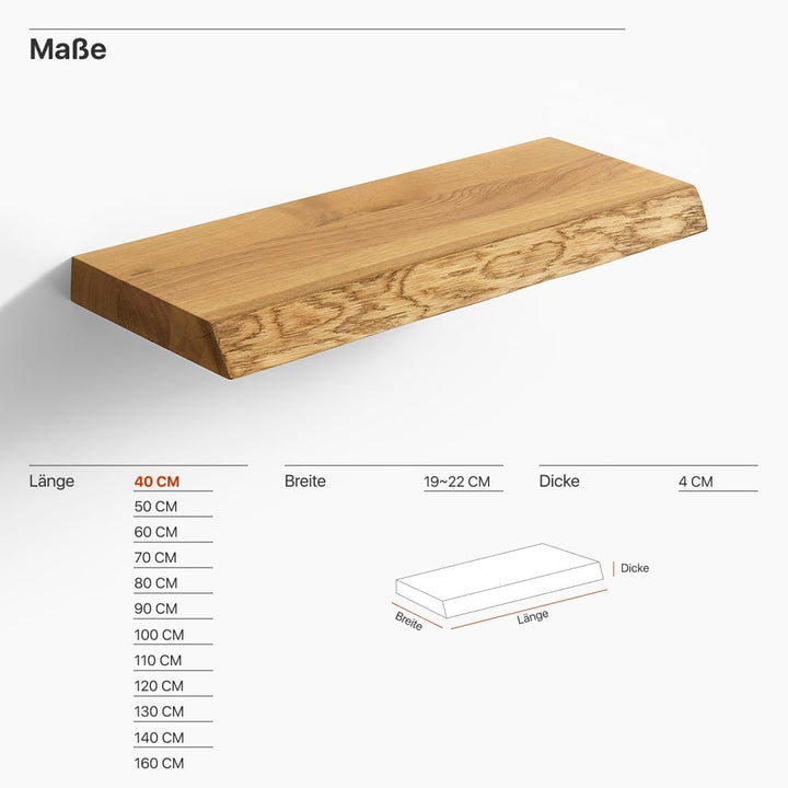 1 Original BestLoft® Wandregal Ruby mit Baumkante aus Eiche Wandboard Board Regal (60cm), 60cm