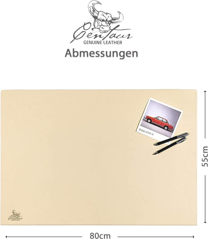 Centaur - Hochwertige Leder Schreibtischunterlage mit 90° Kantenschutz - Champagner Beige 55x80 cm -
