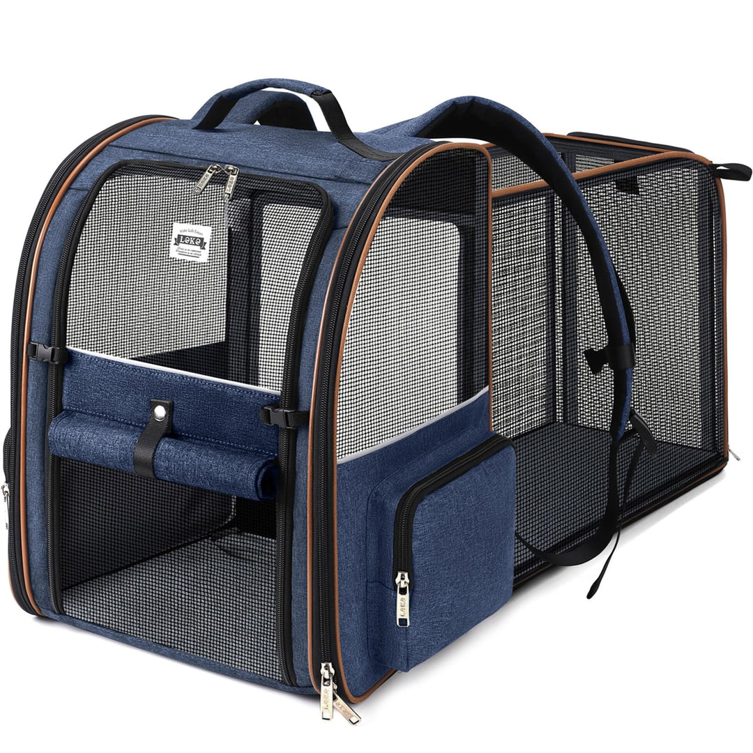 Lekespring Faltbare Haustier Rucksack Beidseitige Bi-Schulter,Blau -XL Blau (bis zu 10kg) Erweiterba