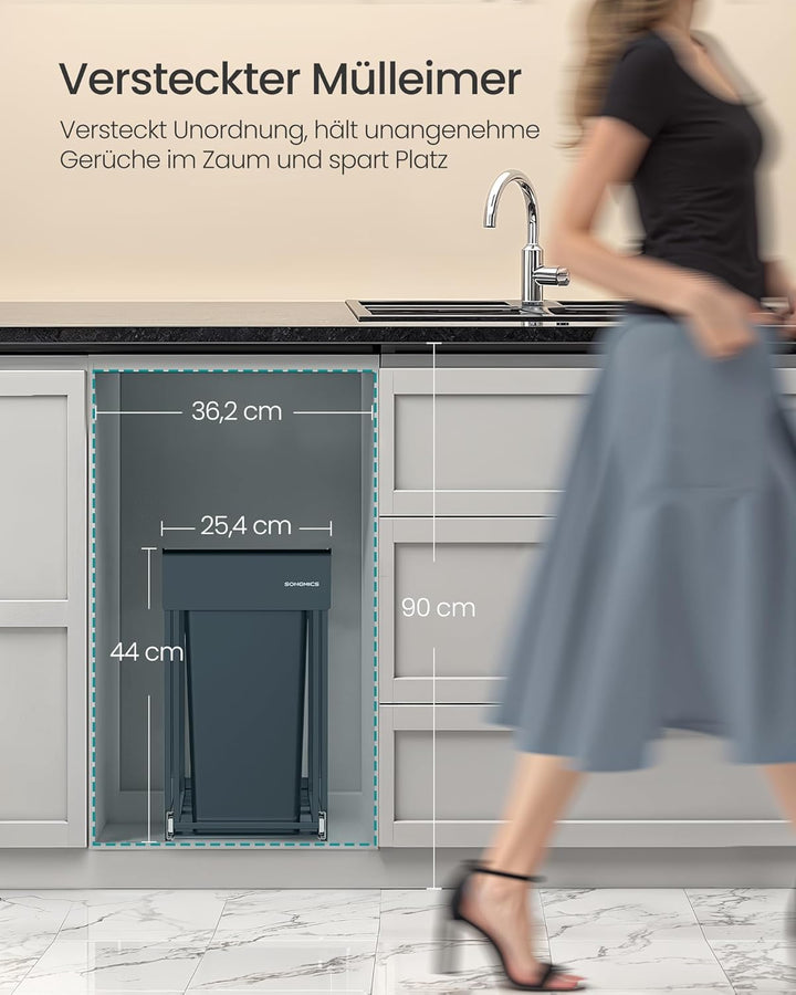 SONGMICS Mülleimer küche, Mülltrennsystem für Unterschrank, 2 x 15 L, Abfalleimer 2 Fächer, ausziehb