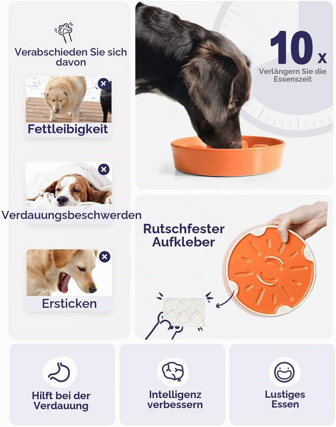 LE TAUCI Hundenapf aus Keramik, Antischlingnapf für Mittelgrosse und Kleine Hunde, Langsam Fressen u