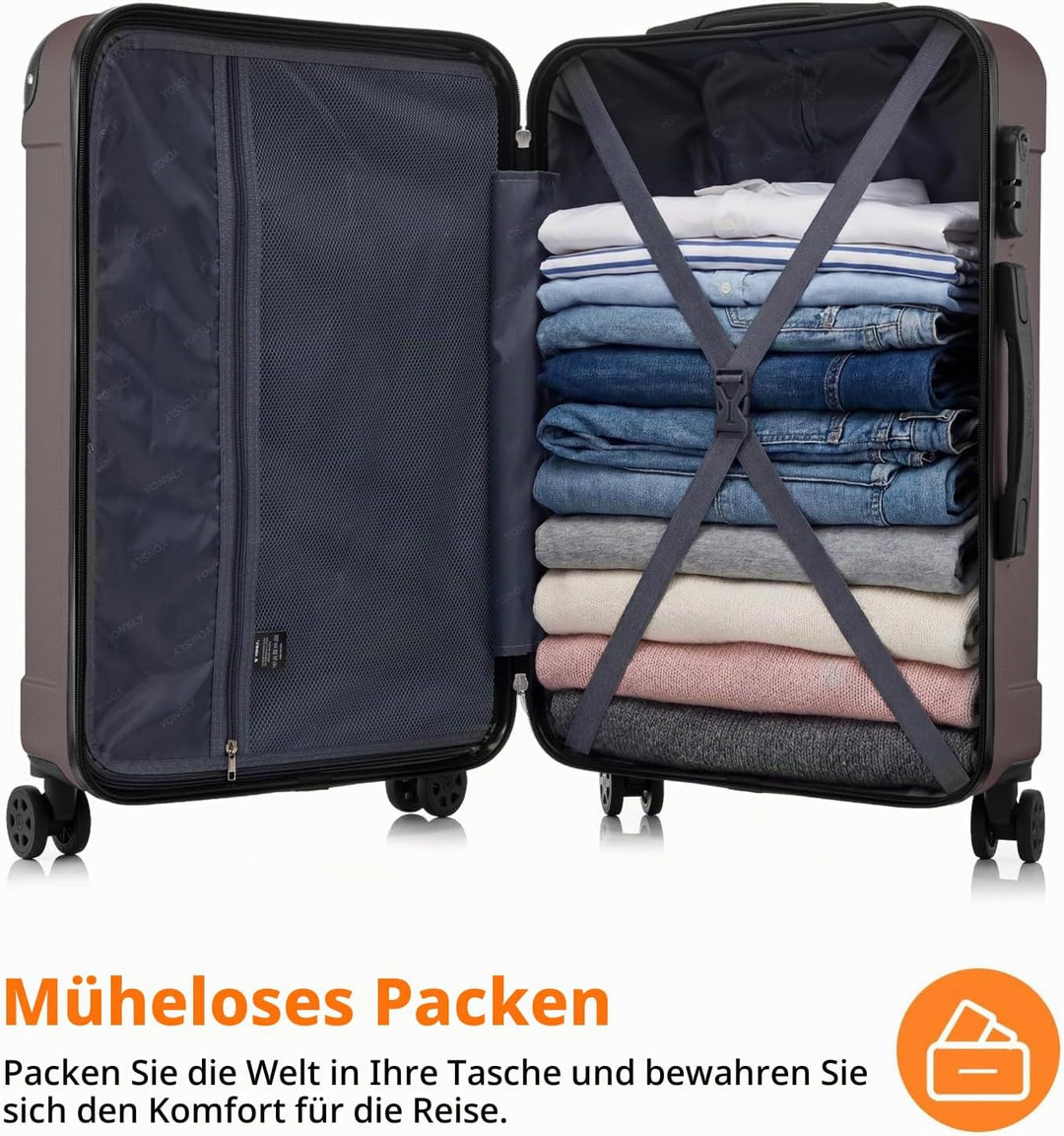 Gepäck Suitcase Reisekoffer, Trolley Rollkoffer Handgepäck, Hartschalenreisekoffer mit 360° Lenkroll
