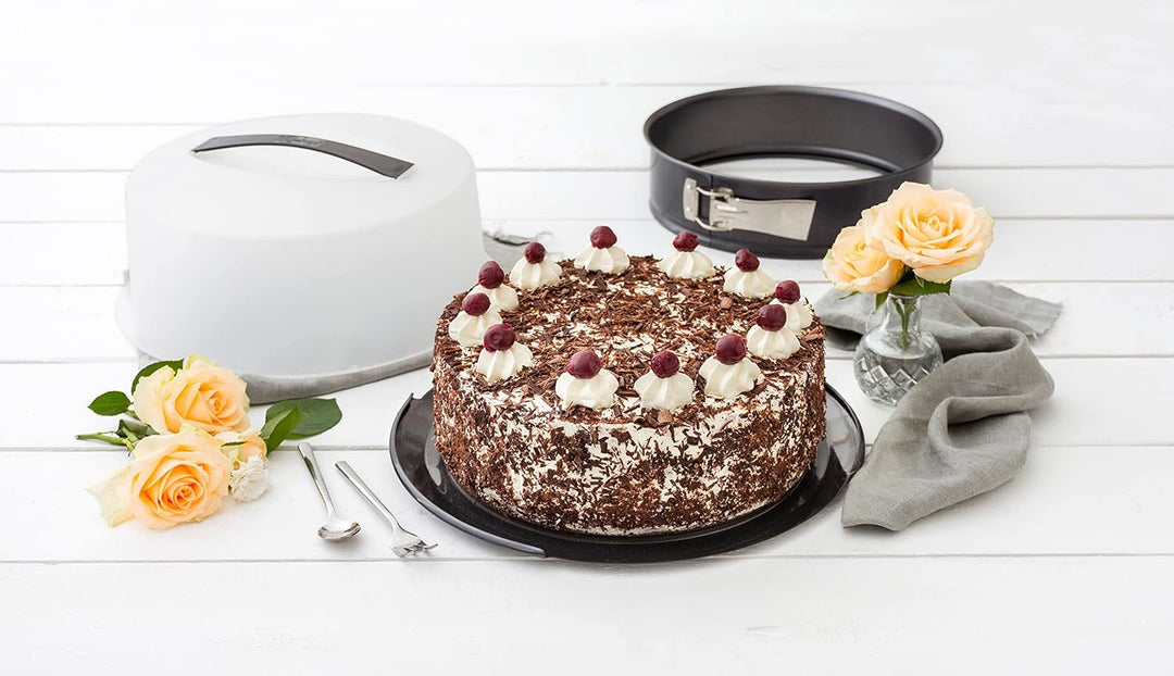 Zenker 7020 Springform mit Transporthaube Ø 28 cm DELUXE & Tortenmesser, 29 cm Patisserie, praktisch