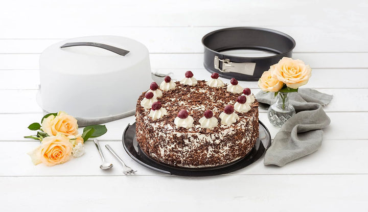Zenker 7020 Springform mit Transporthaube Ø 28 cm DELUXE & Tortenmesser, 29 cm Patisserie, praktisch