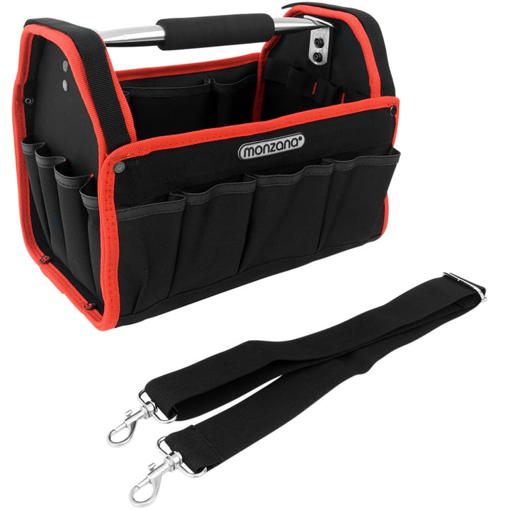 MONZANA® Werkzeugtasche L 33cm mit verstellbarem Schultergurt stabile Tragestange 8 Innen und 13 Aus