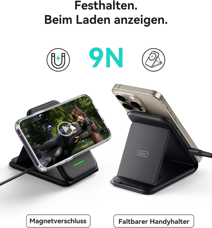 INIU 3 in 1 Wireless Charger Station, Magnetischer Qi Zertifiziert Induktive Ladestation Pad Kabello