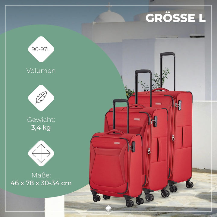 travelite 4-Rad Koffer Set Weichschale, Grössen L/M/S, Serie CHIOS Trolley Set in zeitloser Optik, H