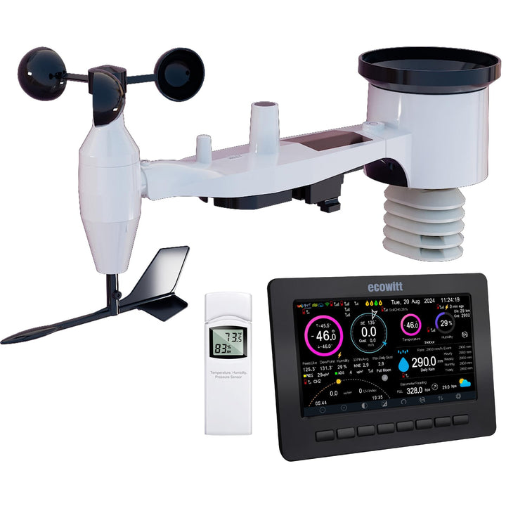 Ecowitt Wireless Wi-Fi Wetterstation - Digitale Wettervorhersage mit 7 Zoll TFT Bildschirm, Regenmes
