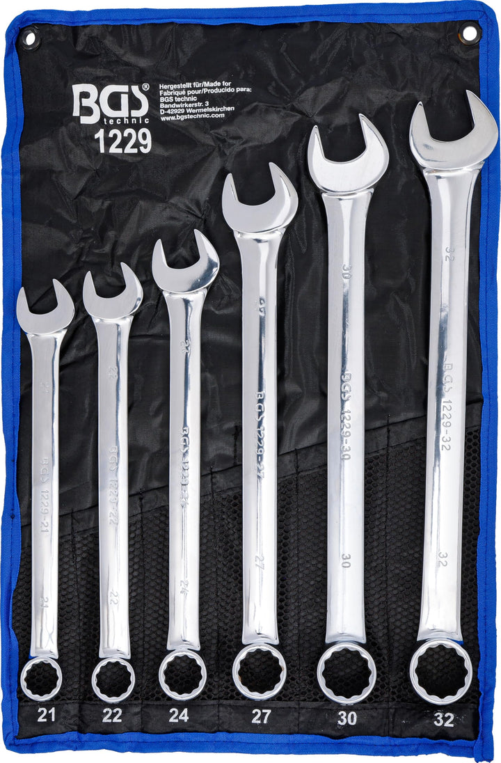 BGS 1229 | Maul-Ringschlüssel-Satz | 6-tlg. | extra lang | SW 21 - 32 mm | inkl. Tetron-Rolltasche |