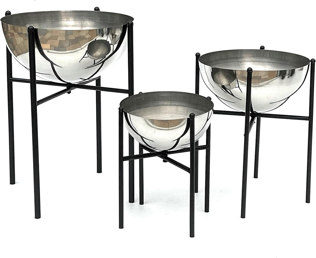 DanDiBo Blumenhocker Metall mit Topf Schwarz Silber 3er Set Blumenständer 96257 Blumensäule Modern P