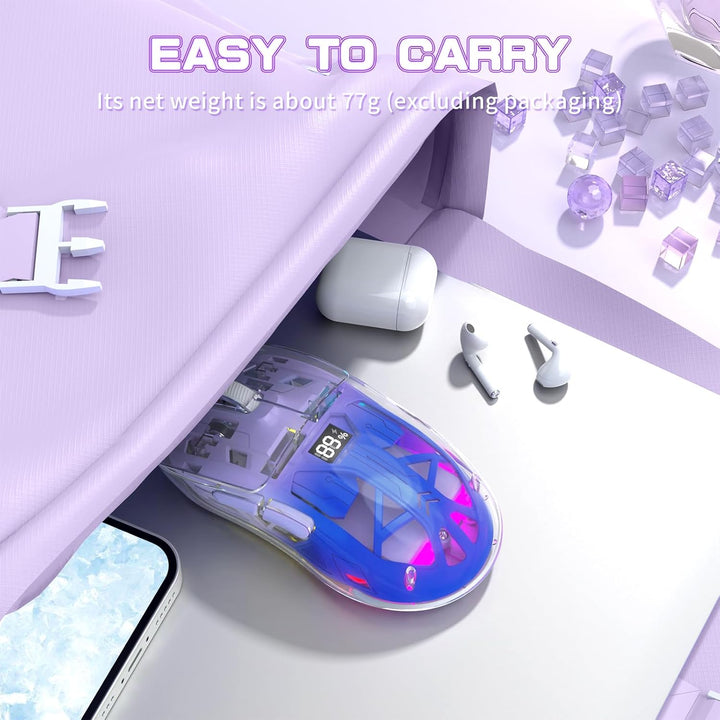 ZIYOU LANG x FREEWOLF Kabellose Gaming Maus, PixArt PAW3212 Dual Mode 2.4G/Bluetooth Transparente RG