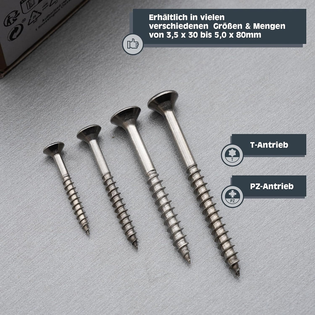 HELPMATE – Universalschrauben mit Senkkopf 3,5x30 mm – Edelstahl A2 rostfrei – 400 Stück Holzschraub