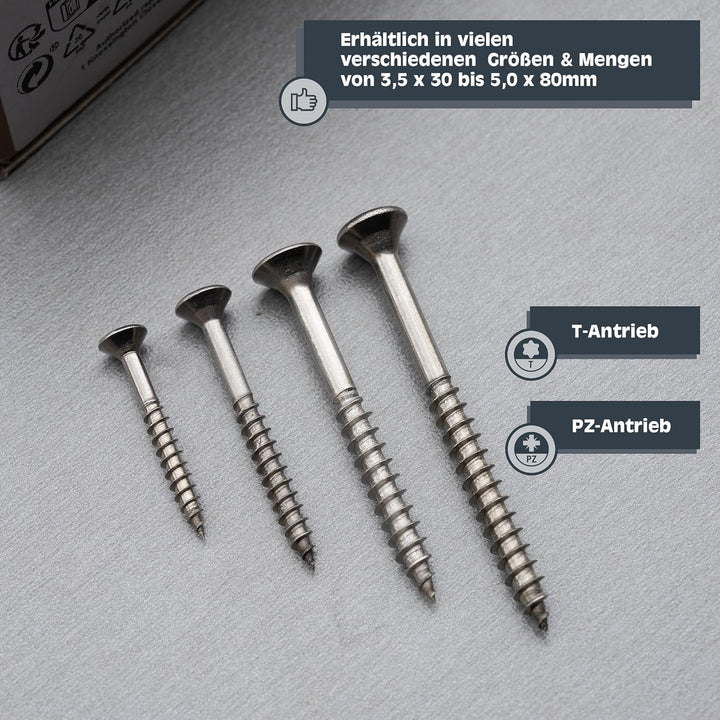 HELPMATE – Universalschrauben mit Senkkopf 3,5x30 mm – Edelstahl A2 rostfrei – 400 Stück Holzschraub