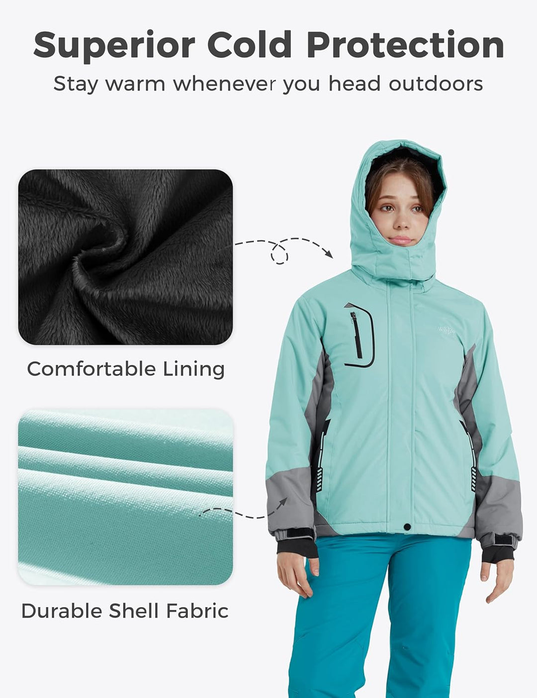 Wantdo Mädchen Berg Ski Jacke Warmer Winter Fleece Mäntel Wasserdichter Atmungsaktive RegenMäntel Ou