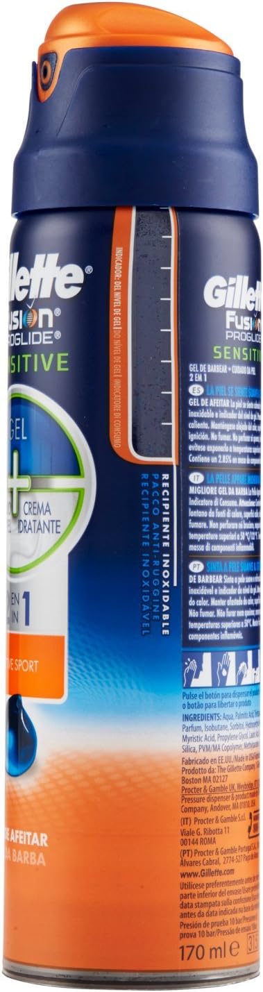 Gillette Fusion ProGlide Active Sport Sensitive 2 in1 Gel-Klingen – 170 ml – [2er Packung] Aktiver S