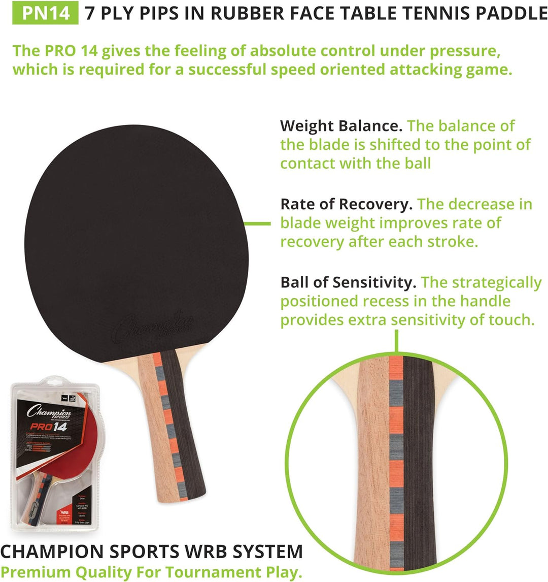 Champion Sports Pro Series Tischtennisschläger aus Gummi, Verschiedene Geschwindigkeitsstufen Spin S