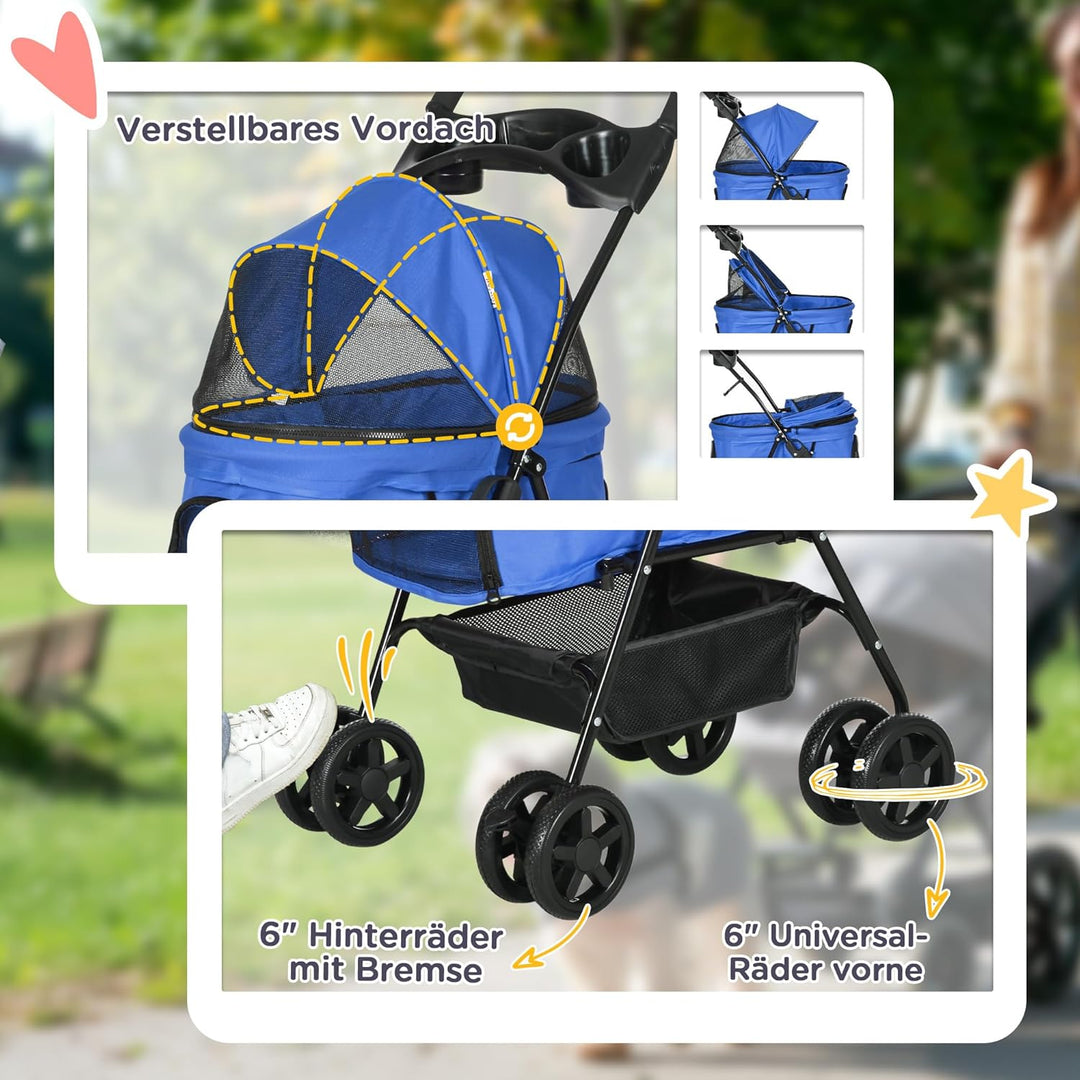PawHut Hundewagen Hundebuggy mit Klappfunktion Pet Stroller für kleine Hunde und Katzen Haustierwage