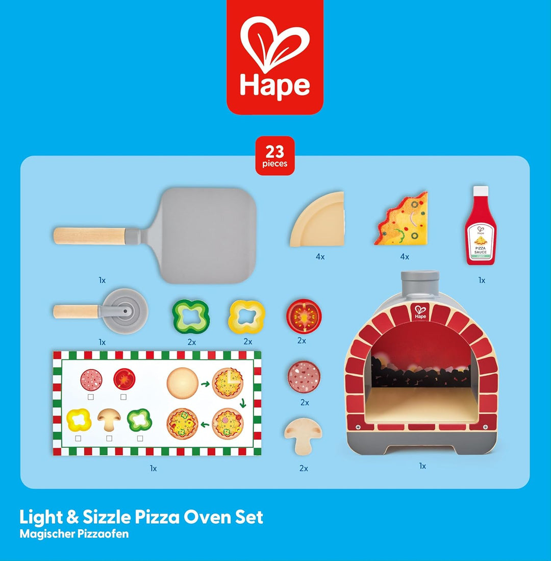 Hape Pizzaofen mit realistischen Brennholzeffekt und passenden Geräuschen – Rollenspiel-Kochset mit
