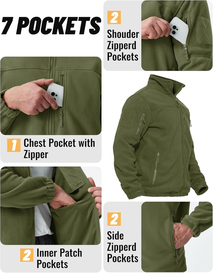 TACVASEN Herren Militär Outdoor Fleecejacke Warme Taktische Jacke Fleece Jacket XL Armeegrün, XL Arm