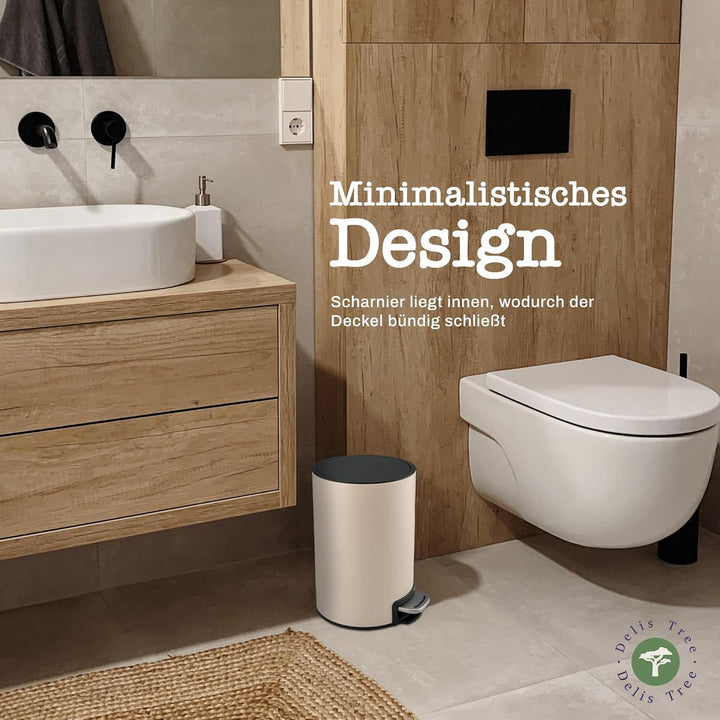 Mülleimer 5L, Tretmülleimer mit edlem Design & Softclose, Anti-Geruch Abfalleimer, für Bad Badezimme