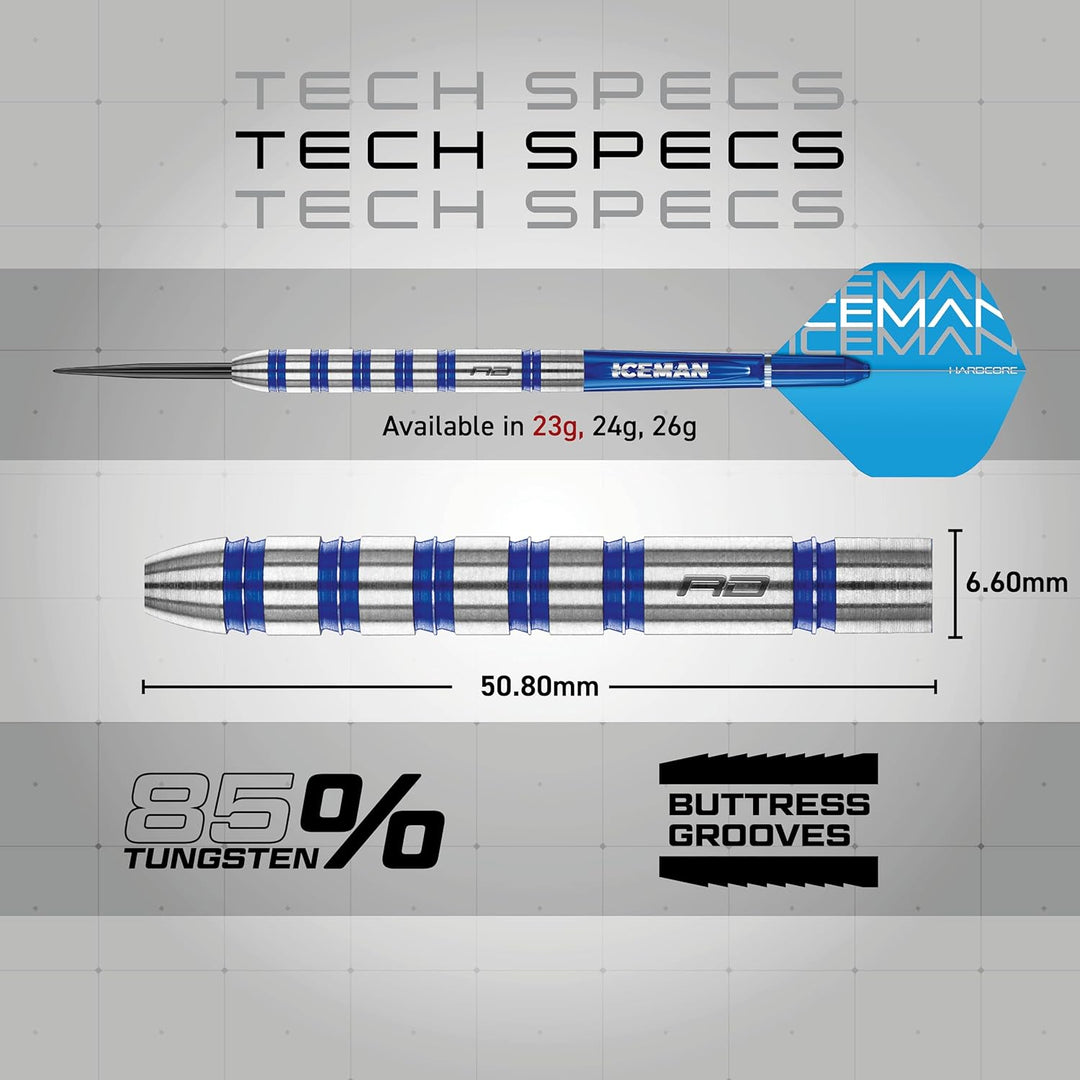 RED DRAGON Gerwyn Price Iceman Challenger Professional Tungsten Darts Set with Flights and Stems 23.