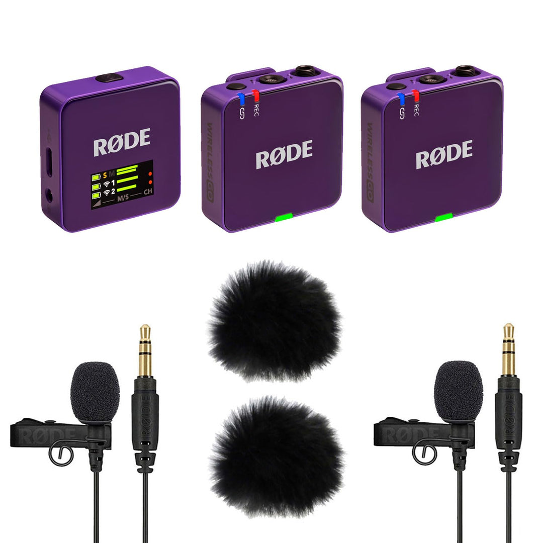 Rode Wireless GO Gen 3 Drahtloses 2-Kanal Mikrofon-Funksystem Lila mit 2X Lavalier GO Mikrofon und 2