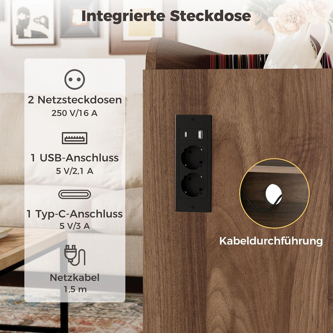 IRONCK Vinyl Plattenspieler Regal mit Ladestation, Schallplatten Aufbewahrung Schallplattenständer f