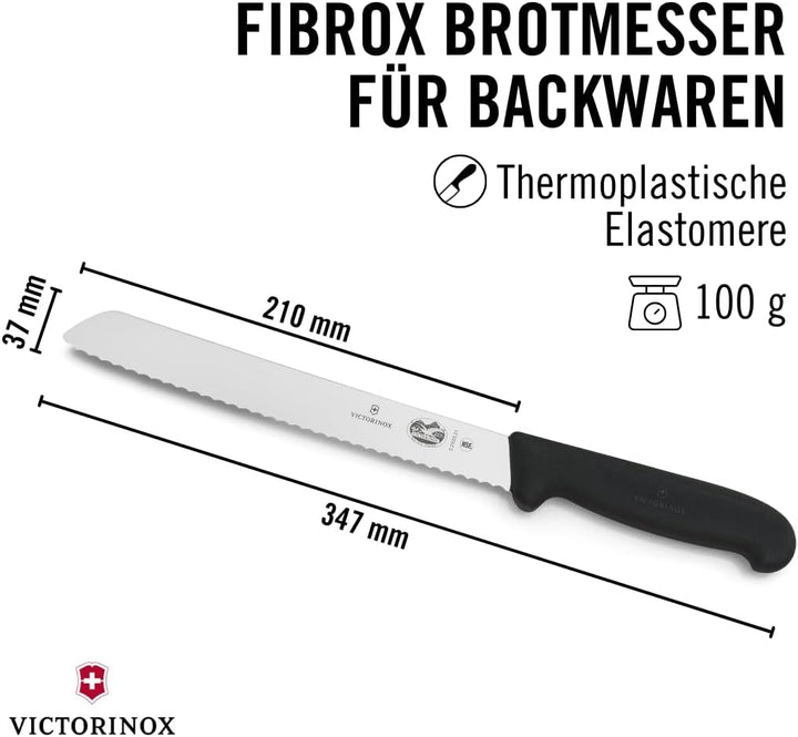 Victorinox Fibrox Brotmesser mit Wellenschliff, Scharfes Küchenmesser für Kuchen und Backwaren, 21 c