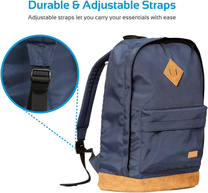 Promate DRAKE-2.BLUE, Laptop-Rucksack im Retro-Stil mit mehreren Aufbewahrungsmöglichkeiten und Wass