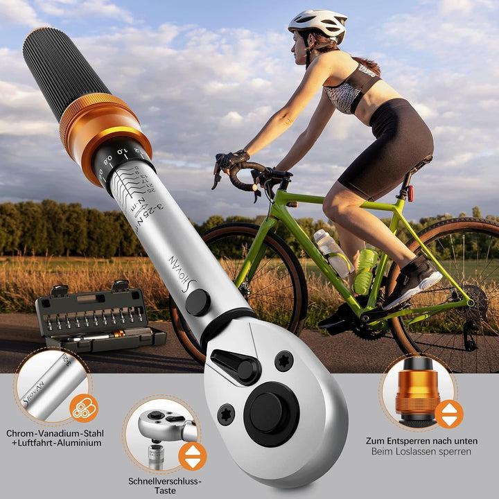 13TLG Klein Drehmomentschlüssel Fahrrad 1-25NM, 1/4 Zoll Torque Wrench Set, 72 Zähne Umschaltknarre,