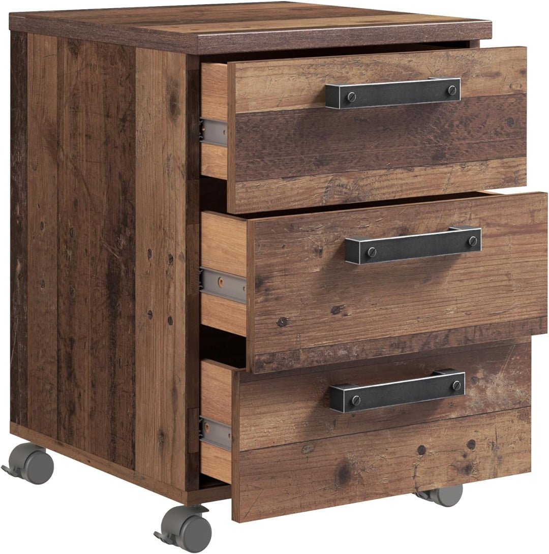 Forte Clif, Holzwerkstoff, Old Wood Vintage/Betonoptik Grau, B x H x T, 9 x 41,6 cm Rollcontainer, 4