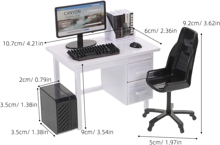 2 Sets Miniatur PuppenhausmöBel BüRotisch Mit Stuhl Computer Modell Simulations Pc Spielzeug FüR Kin