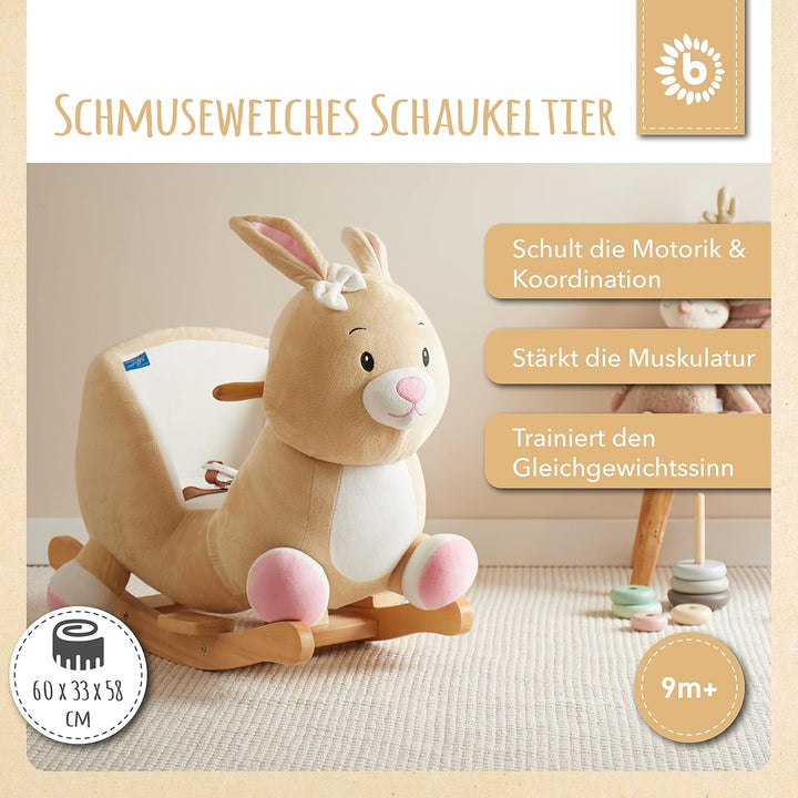 Bieco Plüsch Schaukeltier Hase Hopsi, 60 cm | Kinder Schaukelstuhl mit Sicherheitsgurt | Baby Schauk