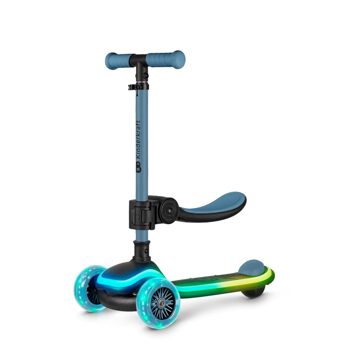 Kinderkraft RAKET UP 2-in-1 Scooter mit Sitz, LED Trittbrett, RGB Rollen, Klappbar, Leichtlaufrollen