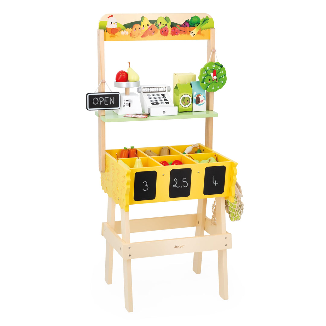 Janod - Kinder-Kaufladen Farm Market - Rollenspiel Kind - 32 Zubehörteile - Fördert die Fantasie - S