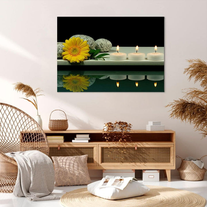 ARTTOR Bilder auf Leinwand 100x70cm Leinwandbild Spa Blume Kerze Stein Gross Wanddeko Bild Schlafzim