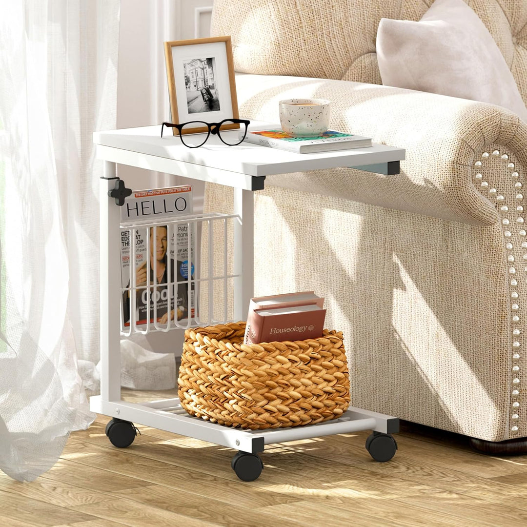 SogesHome Laptoptisch Beistelltisch Höhenverstellbarer Tisch mit Rollen, 48 cm x 30 cm PC Tisch Note