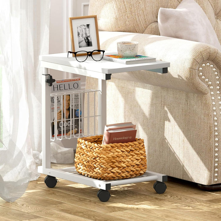SogesHome Laptoptisch Beistelltisch Höhenverstellbarer Tisch mit Rollen, 48 cm x 30 cm PC Tisch Note