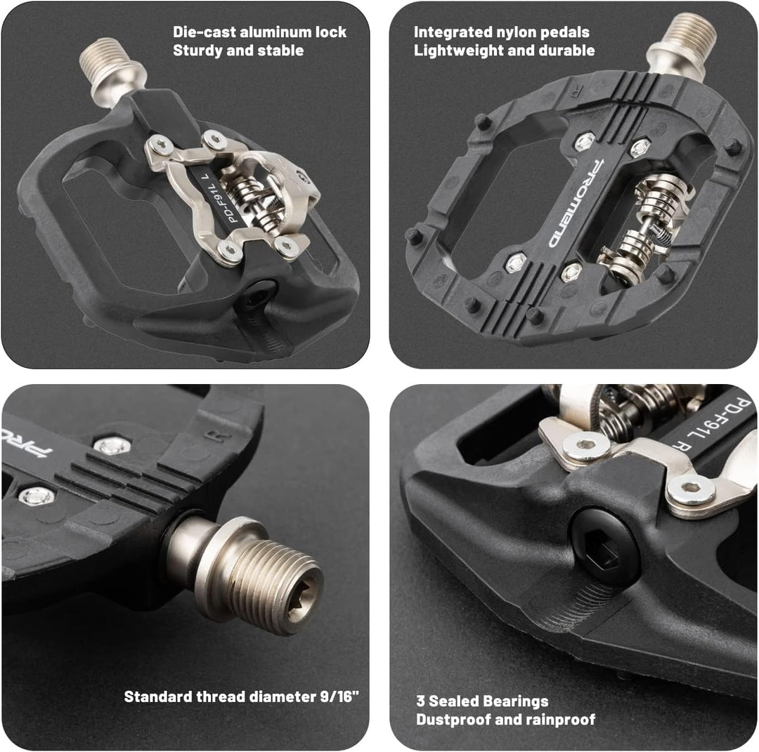 MTB Pedale SPD Flat Kombipedale mit Stollen, Fahrradpedale Kompatibel mit Shimano Pedale SPD, 3 Abge