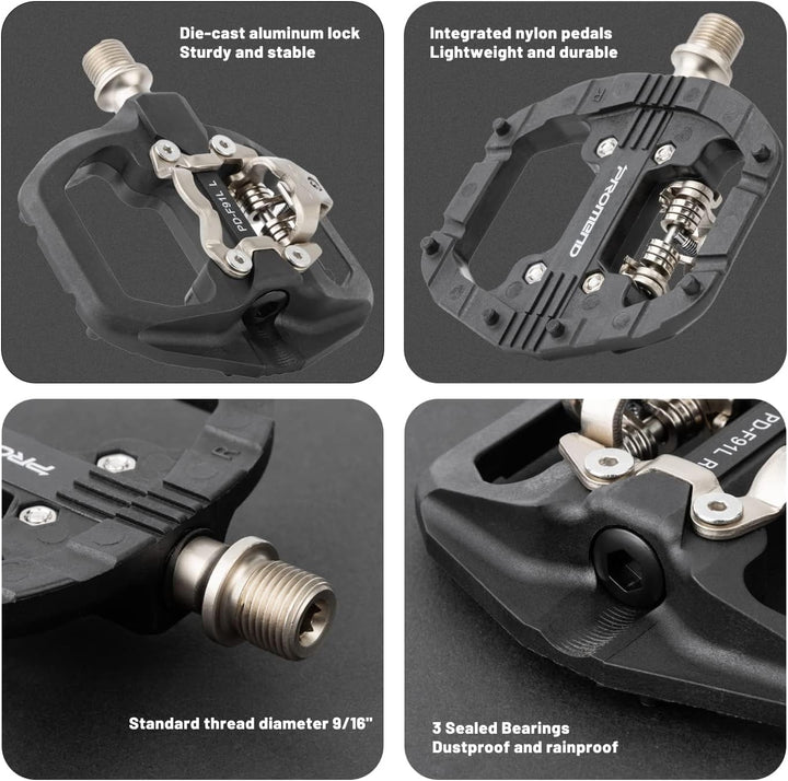 MTB Pedale SPD Flat Kombipedale mit Stollen, Fahrradpedale Kompatibel mit Shimano Pedale SPD, 3 Abge