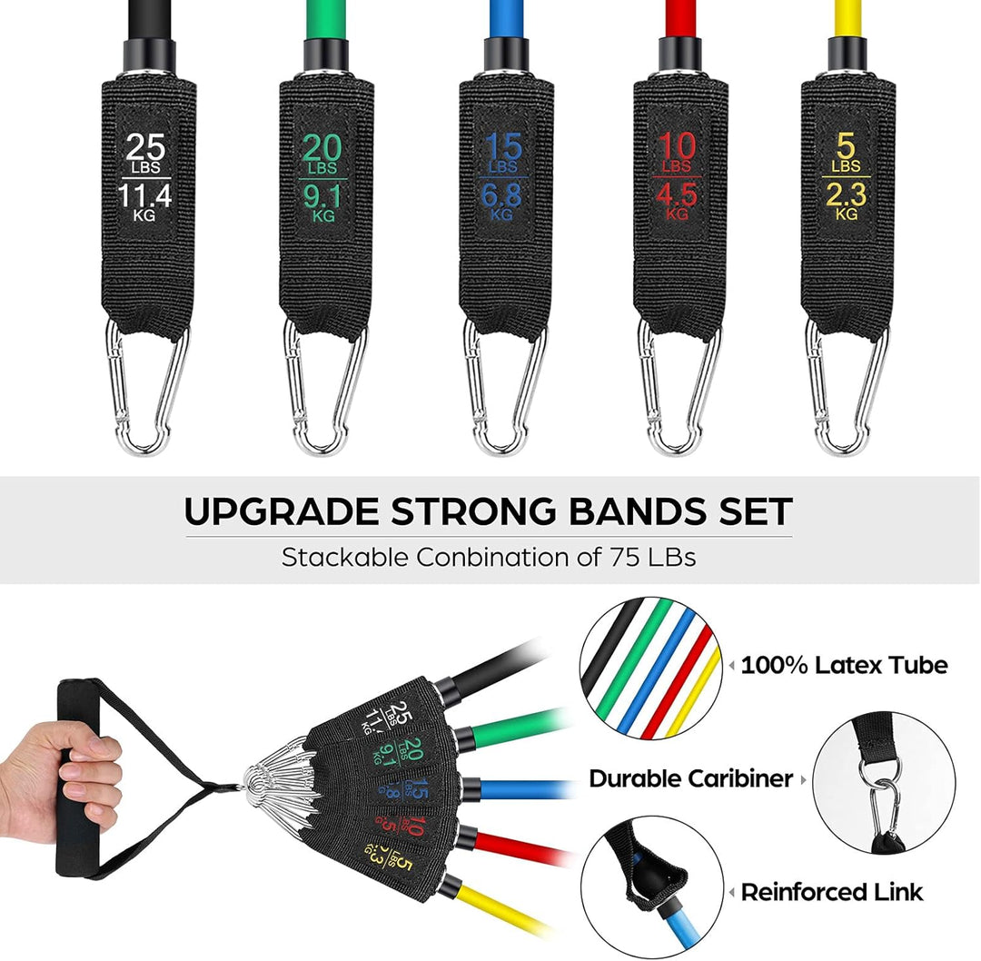 Odoland Resistance Bands Gymnastikband Widerstandsband Set mit Trainingsguide: 5X Expander Tubes, 4