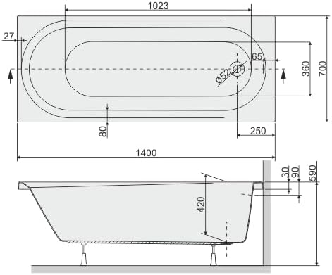 VBChome Badewanne 140 x 70 cm Weiss Acryl SET Wannenträger Siphon Wanne Rechteck Design Modern Styro
