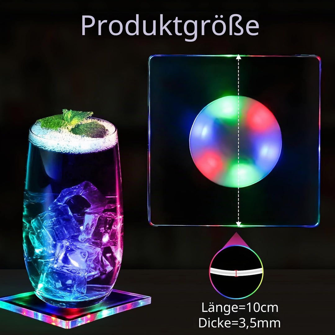 8er Quadratisch Bunt LED Untersetzer für Getränke, 10cm 3 Beleuchtungsmodi Leuchtende Untersetzer, A