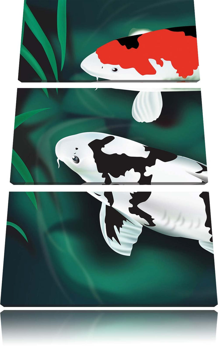 Pixxprint Edle Koi Karpfen Kunst als Leinwandbild | Grösse: 3 Teilig (120x80) | Wandbild| Kunstdruck