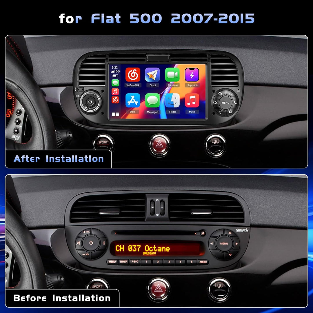 Hikity Android Autoradio mit Navi für FIAT 500 2007-2015 Bluetooth Autoradio mit Bildschirm 7 Zoll T