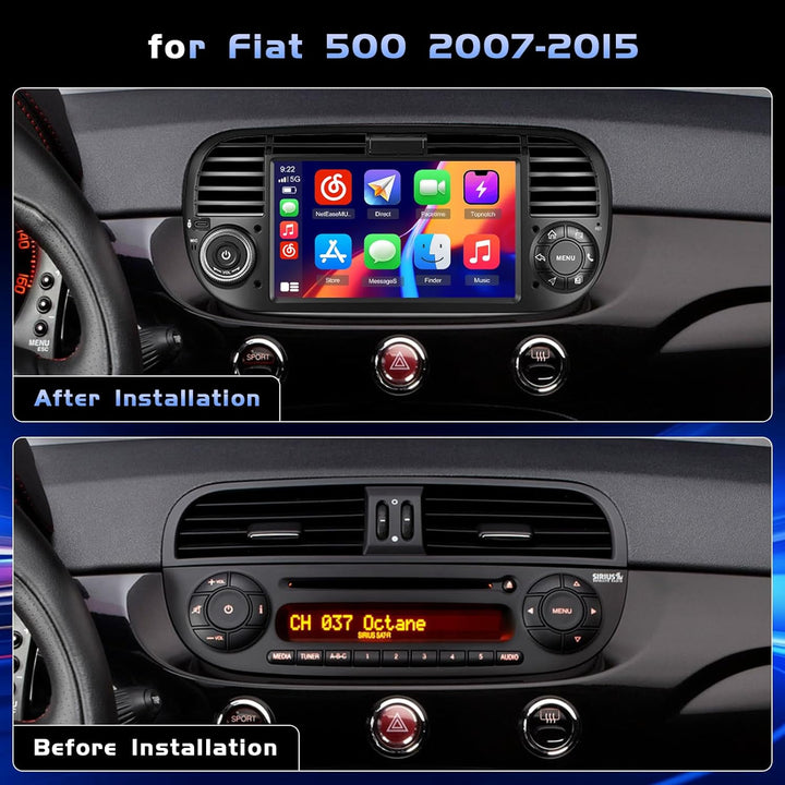 Hikity Android Autoradio mit Navi für FIAT 500 2007-2015 Bluetooth Autoradio mit Bildschirm 7 Zoll T